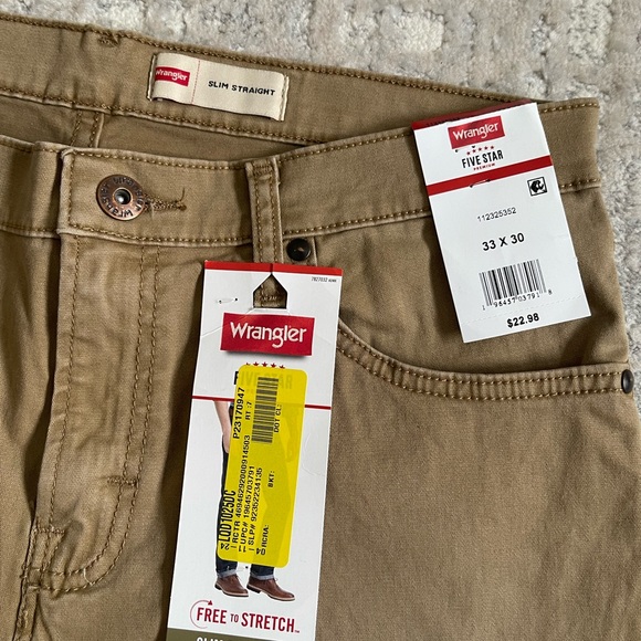 Wrangler Men's Slim Straight Stretch Brown Jeans Pants 33 x 30 NEW NWT - Picture 2 of 8